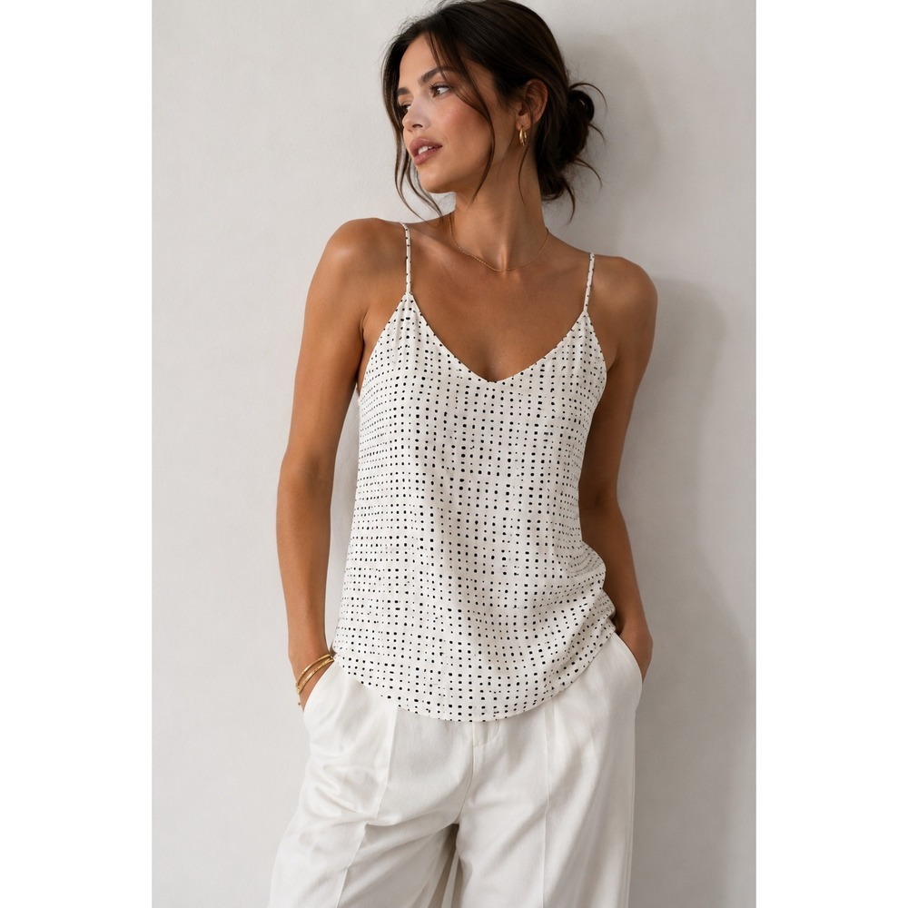 Banana Republic Womens Small White Black Dotted V-Neck Lined Camisole Tank Top